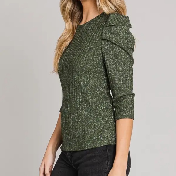 Elegant Olive Green Lurex Sweater - Picture 2 of 7